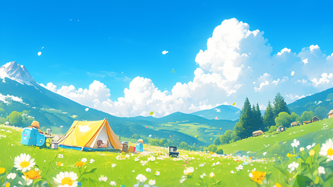 千库网_春天蓝天白云露营风景手绘插画春分春游_插画编号325246.png