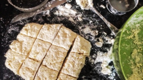Biscuit dough is relatively easy to make and doesn't require any resting and rising like bread dough does.